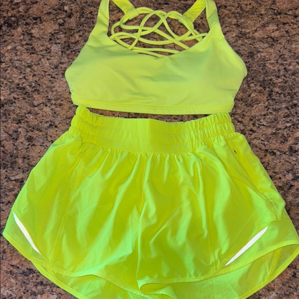 Lululemon Size 2 Women’s Neon Yellow Sports Bra and Shorts